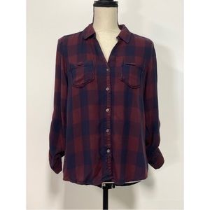 Tinsel Plaid Button Down Top Blue & Red Size S